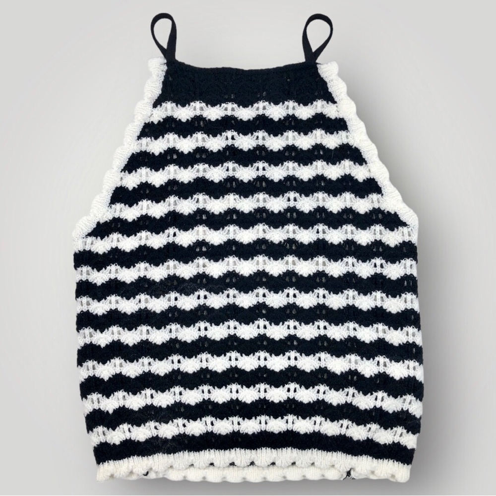 Rebellion Again Striped Crochet Crop Tank Top Adjustable Straps Sz S